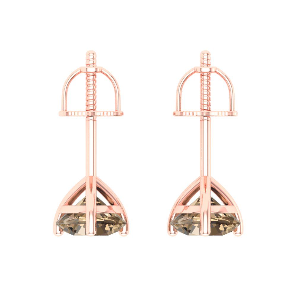 1.5 ctw Champagne Studs Earrings | 6mm Round Cut White Gold Screw back | April Birthstone