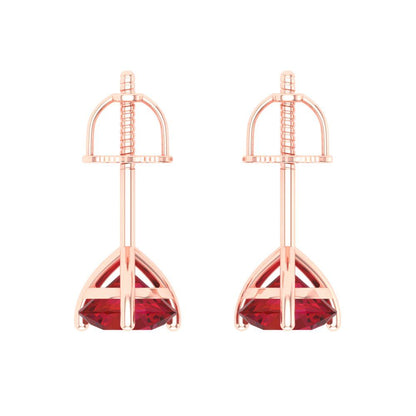 1.5 ctw Pink Tourmaline Studs Earrings | 6mm Round Cut White Gold Screw back | April Birthstone
