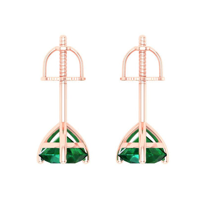1.5 ctw Emerald Studs Earrings | 6mm Round Cut White Gold Screw back | May Birthstone