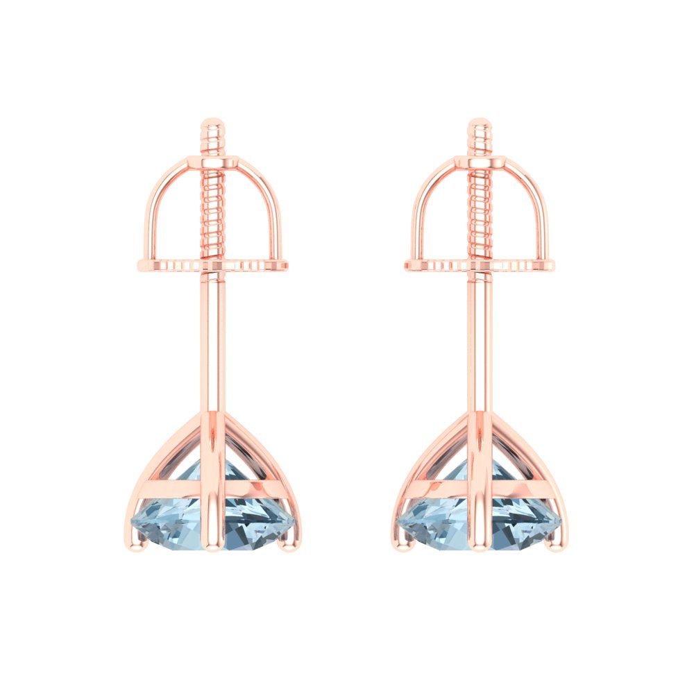 1.5 ctw Aquamarine Studs Earrings | 6mm Round Cut White Gold Screw back | March Birthstone