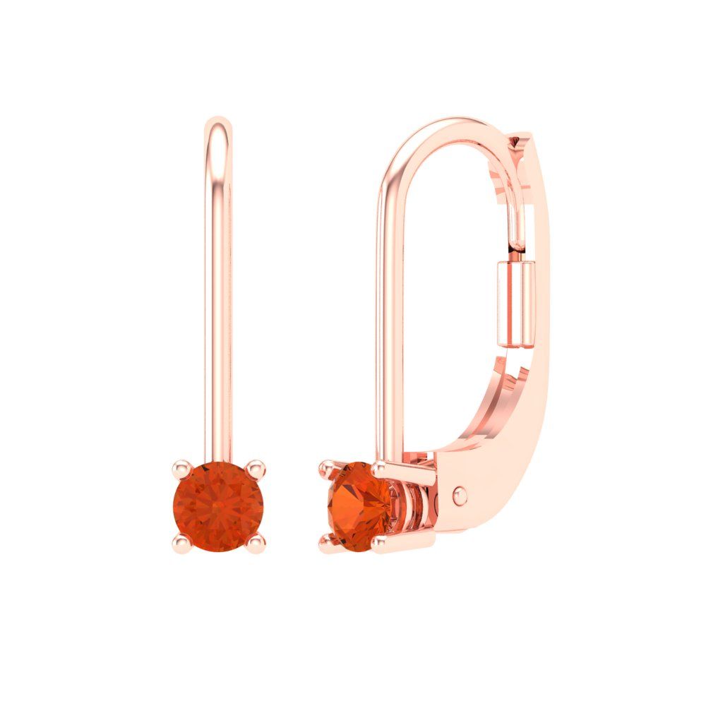 0.5 ctw Red Zirconia Drop Dangle Earrings | 4.0mm Round Cut White Gold Lever Back | April Birthstone