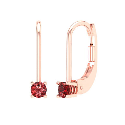 0.5 ctw Garnet Drop Dangle Earrings | 4.0mm Round Cut White Gold Lever Back | January Birthstone