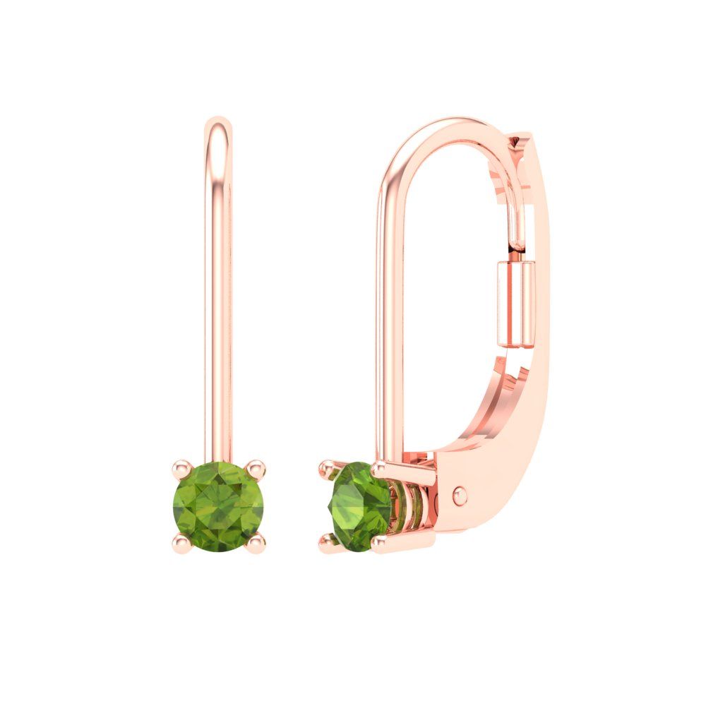 0.5 ctw Peridot Drop Dangle Earrings | 4.0mm Round Cut White Gold Lever Back | August Birthstone