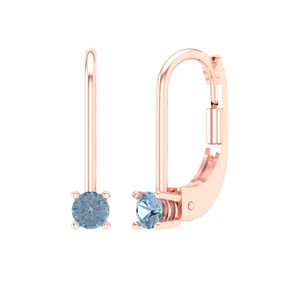 0.5 ctw Aquamarine Drop Dangle Earrings | 4.0mm Round Cut White Gold Lever Back | March Birthstone