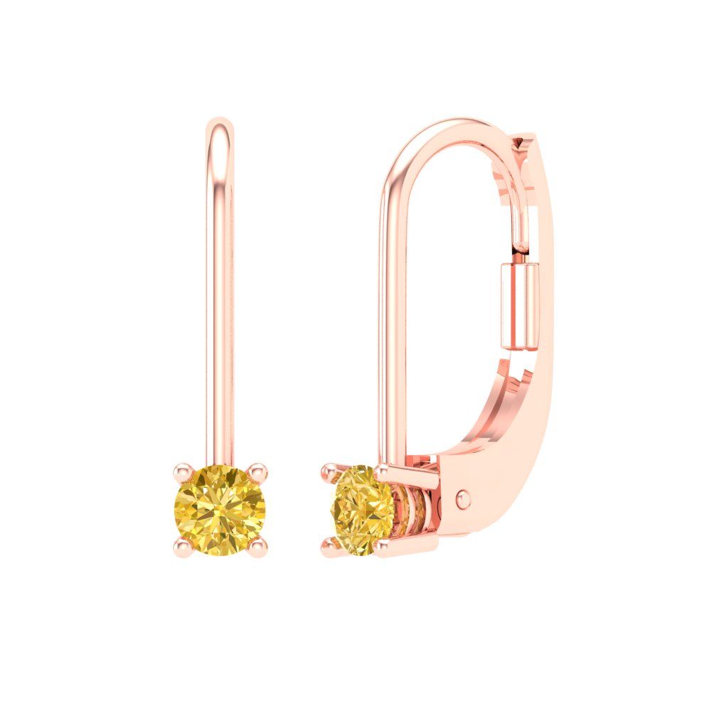 0.5 ctw Yellow Zirconia Drop Dangle Earrings | 4.0mm Round Cut White Gold Lever Back | April Birthstone