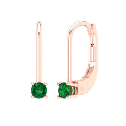 0.5 ctw Emerald Drop Dangle Earrings | 4.0mm Round Cut White Gold Lever Back | May Birthstone