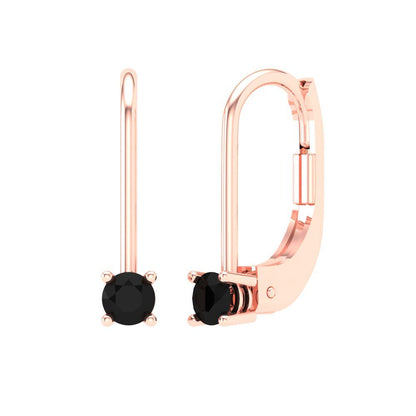 0.5 ctw Onyx Drop Dangle Earrings | 4.0mm Round Cut White Gold Lever Back | July Birthstone