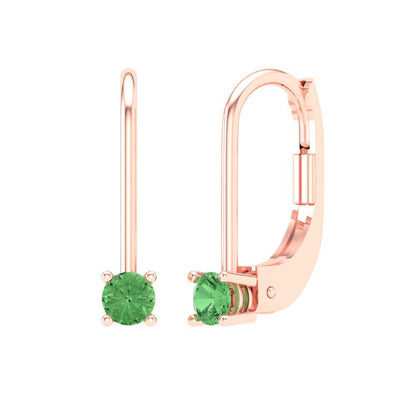 0.5 ctw Green Zirconia Drop Dangle Earrings | 4.0mm Round Cut White Gold Lever Back | April Birthstone
