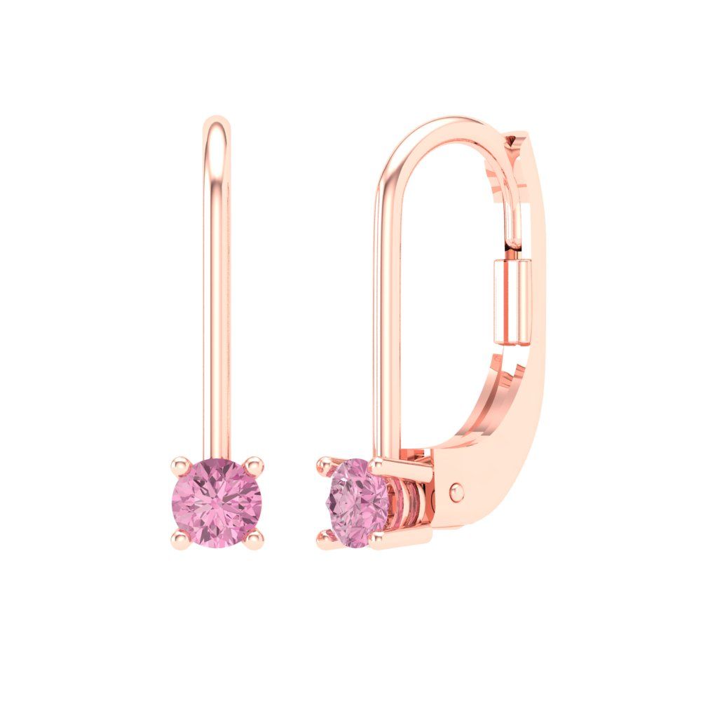 0.5 ctw Pink Zirconia Drop Dangle Earrings | 4.0mm Round Cut White Gold Lever Back | April Birthstone