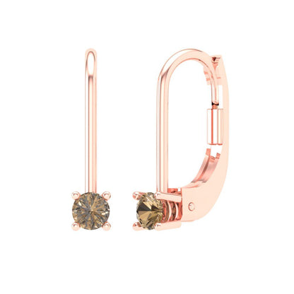 0.5 ctw Champagne Drop Dangle Earrings | 4.0mm Round Cut White Gold Lever Back | April Birthstone