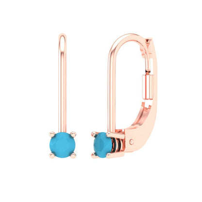 0.5 ctw Turquoise Drop Dangle Earrings | 4.0mm Round Cut White Gold Lever Back | December Birthstone