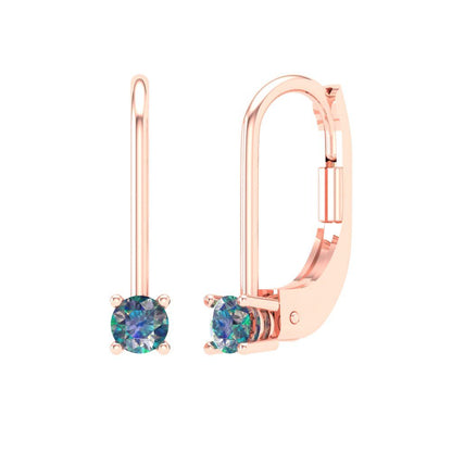 0.5 ctw Blue Moissanite Drop Dangle Earrings | 4.0mm Round Cut White Gold Lever Back | April Birthstone