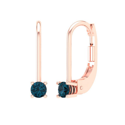 0.5 ctw London Blue Topaz Drop Dangle Earrings | 4.0mm Round Cut White Gold Lever Back | December Birthstone