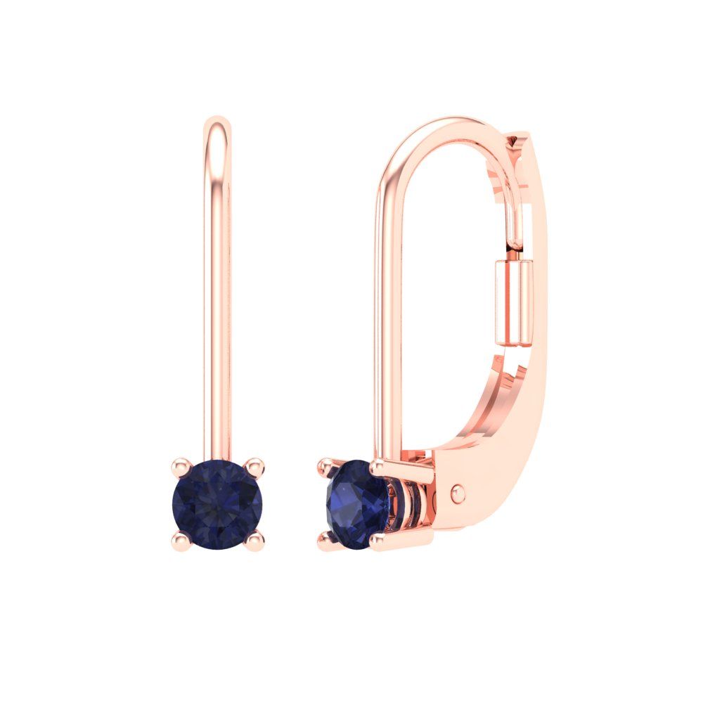 0.5 ctw Blue Sapphire Drop Dangle Earrings | 4.0mm Round Cut White Gold Lever Back | September Birthstone