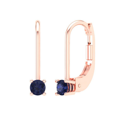 0.5 ctw Blue Sapphire Drop Dangle Earrings | 4.0mm Round Cut White Gold Lever Back | September Birthstone