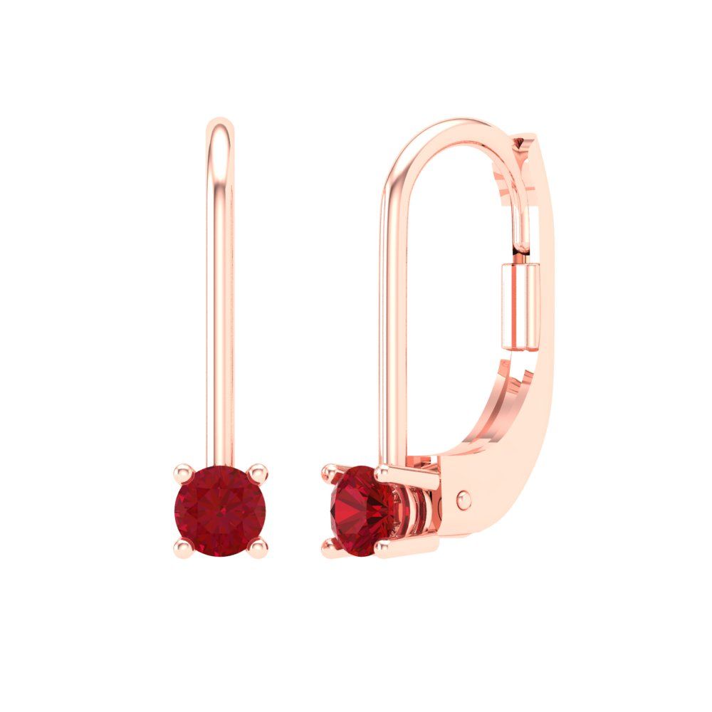 0.5 ctw Ruby Drop Dangle Earrings | 4.0mm Round Cut White Gold Lever Back | July Birthstone