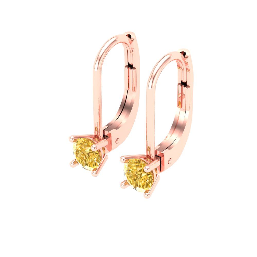 0.5 ctw Citrine Drop Dangle Earrings | 4.0mm Round Cut White Gold Lever Back | November Birthstone