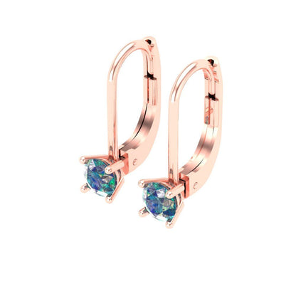 0.5 ctw Blue Moissanite Drop Dangle Earrings | 4.0mm Round Cut White Gold Lever Back | April Birthstone