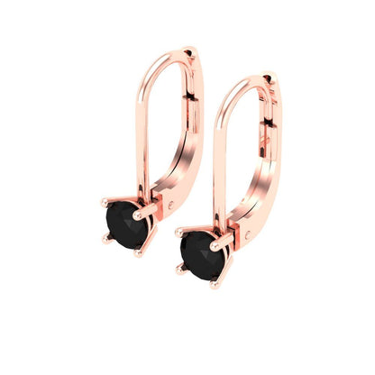 0.5 ctw Onyx Drop Dangle Earrings | 4.0mm Round Cut White Gold Lever Back | July Birthstone