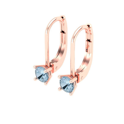 0.5 ctw Swiss Blue Topaz Drop Dangle Earrings | 4.0mm Round Cut White Gold Lever Back | December Birthstone