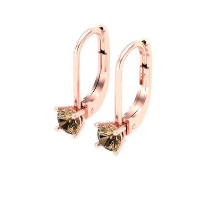 0.5 ctw Champagne Drop Dangle Earrings | 4.0mm Round Cut White Gold Lever Back | April Birthstone