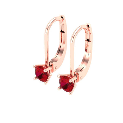 0.5 ctw Ruby Drop Dangle Earrings | 4.0mm Round Cut White Gold Lever Back | July Birthstone
