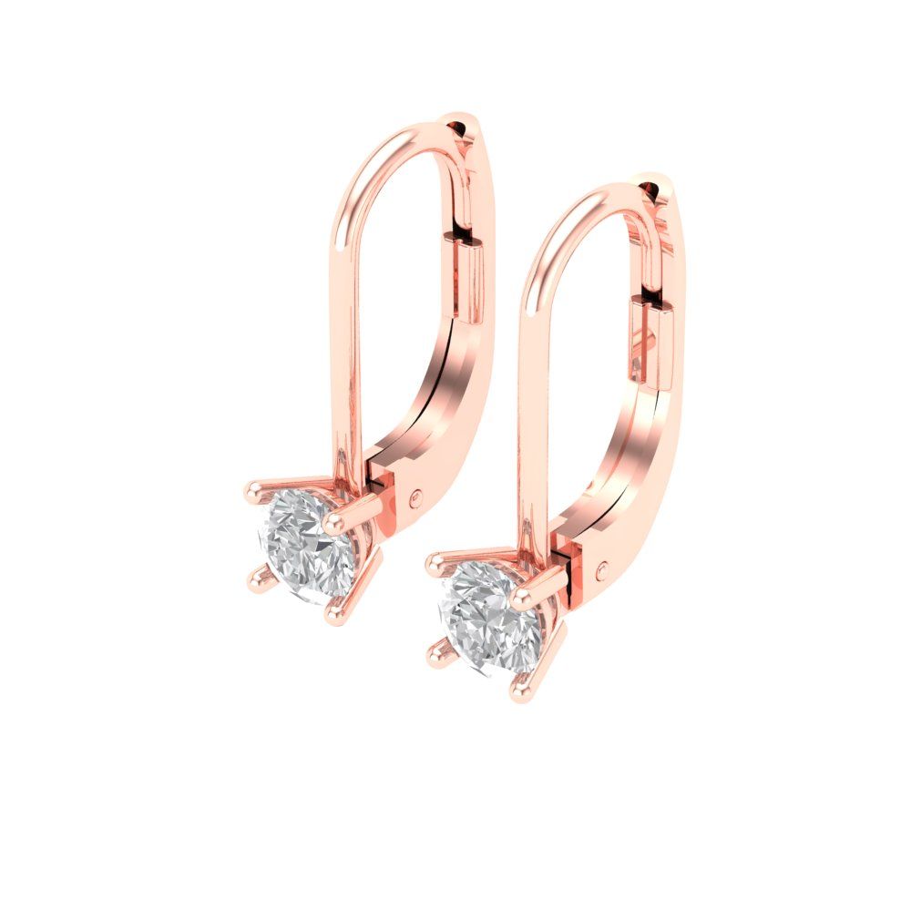 0.5 ctw White Sapphire Drop Dangle Earrings | 4.0mm Round Cut White Gold Lever Back | April Birthstone
