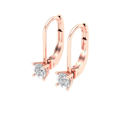 0.5 ctw White Sapphire Drop Dangle Earrings | 4.0mm Round Cut White Gold Lever Back | April Birthstone
