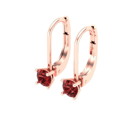 0.5 ctw Garnet Drop Dangle Earrings | 4.0mm Round Cut White Gold Lever Back | January Birthstone