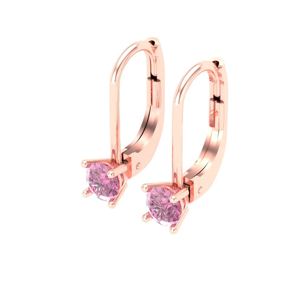 0.5 ctw Pink Zirconia Drop Dangle Earrings | 4.0mm Round Cut White Gold Lever Back | April Birthstone