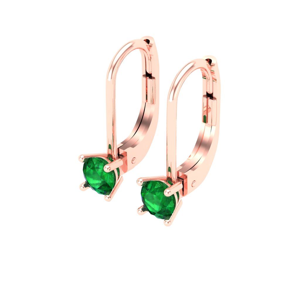0.5 ctw Emerald Drop Dangle Earrings | 4.0mm Round Cut White Gold Lever Back | May Birthstone