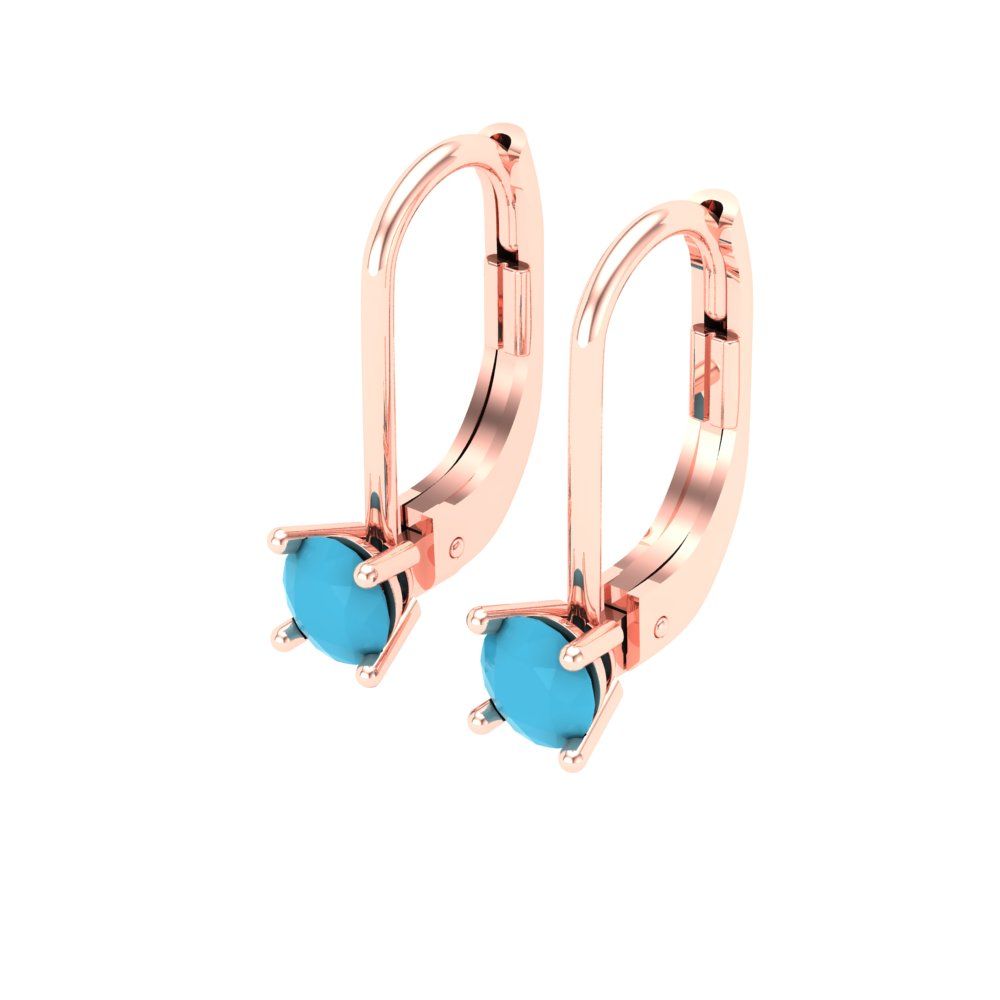 0.5 ctw Turquoise Drop Dangle Earrings | 4.0mm Round Cut White Gold Lever Back | December Birthstone