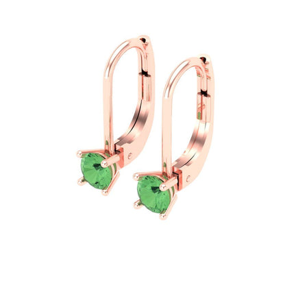 0.5 ctw Green Zirconia Drop Dangle Earrings | 4.0mm Round Cut White Gold Lever Back | April Birthstone