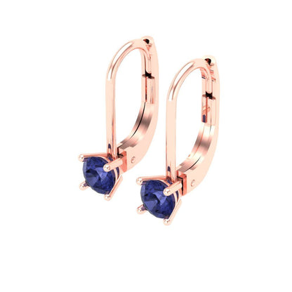 0.5 ctw Tanzanite Drop Dangle Earrings | 4.0mm Round Cut White Gold Lever Back | December Birthstone