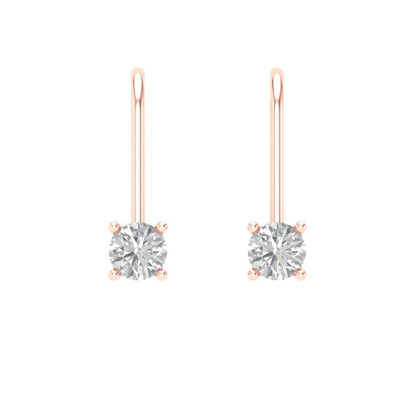 0.5 ctw White Sapphire Drop Dangle Earrings | 4.0mm Round Cut White Gold Lever Back | April Birthstone