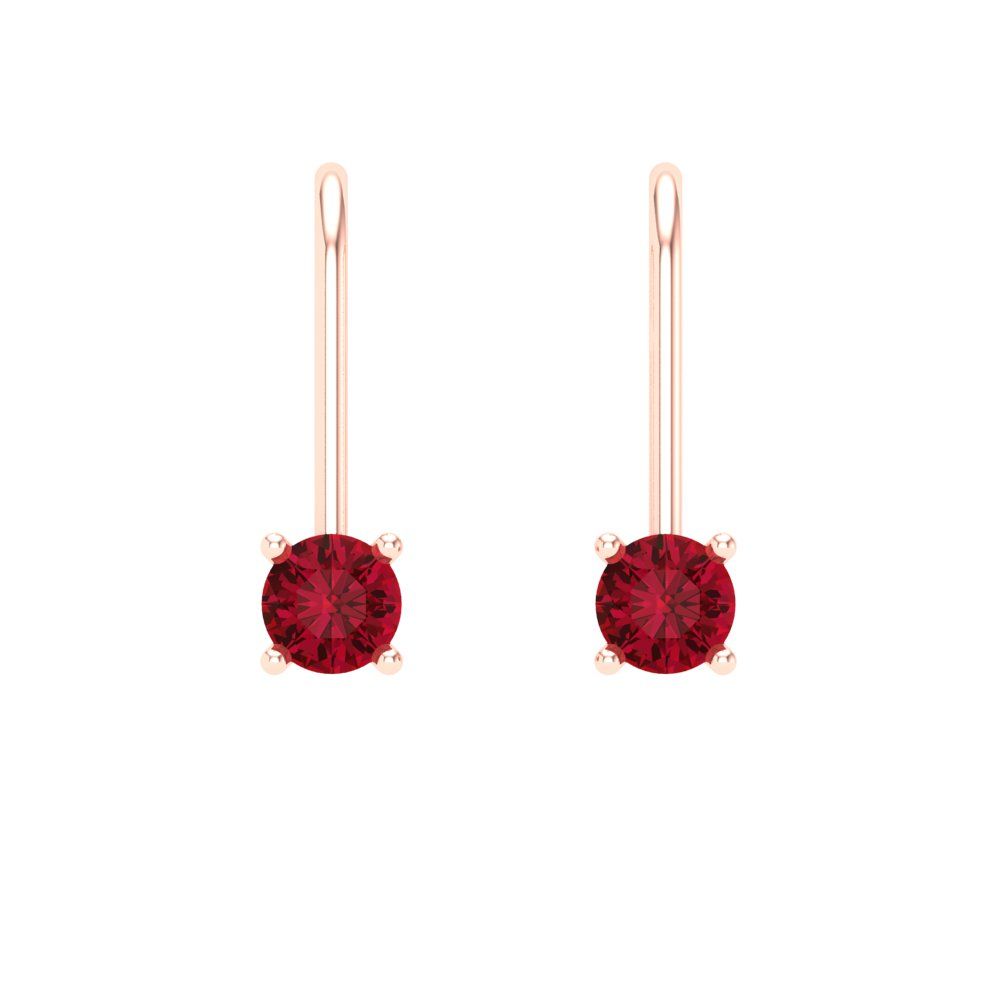 0.5 ctw Ruby Drop Dangle Earrings | 4.0mm Round Cut White Gold Lever Back | July Birthstone