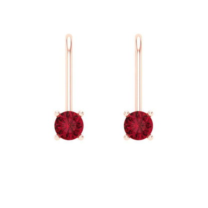 0.5 ctw Ruby Drop Dangle Earrings | 4.0mm Round Cut White Gold Lever Back | July Birthstone