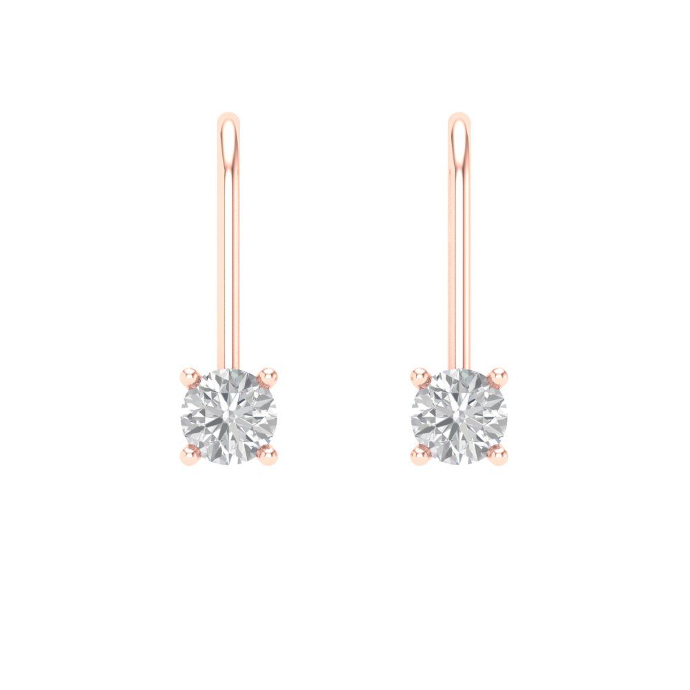 0.5 ctw Zirconia Diamond Drop Dangle Earrings | 4.0mm Round Cut White Gold Lever Back | April Birthstone