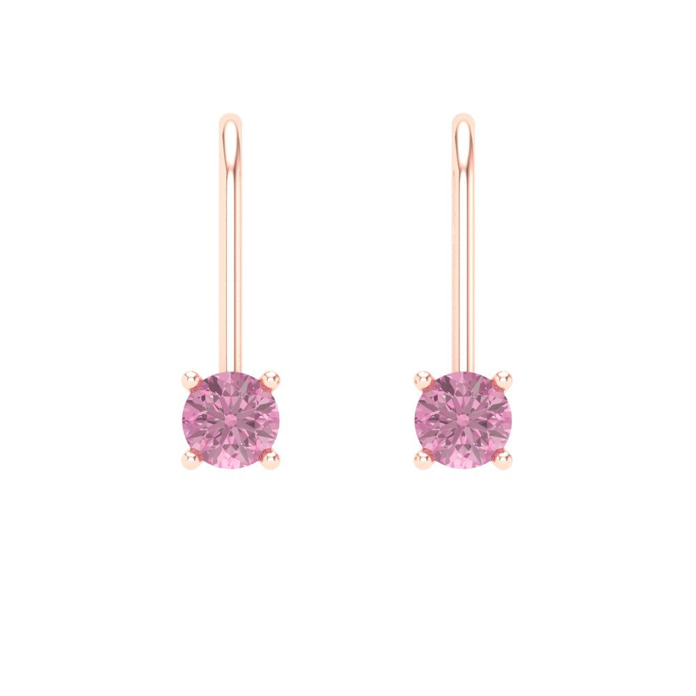 0.5 ctw Pink Zirconia Drop Dangle Earrings | 4.0mm Round Cut White Gold Lever Back | April Birthstone