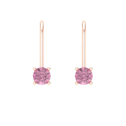0.5 ctw Pink Zirconia Drop Dangle Earrings | 4.0mm Round Cut White Gold Lever Back | April Birthstone