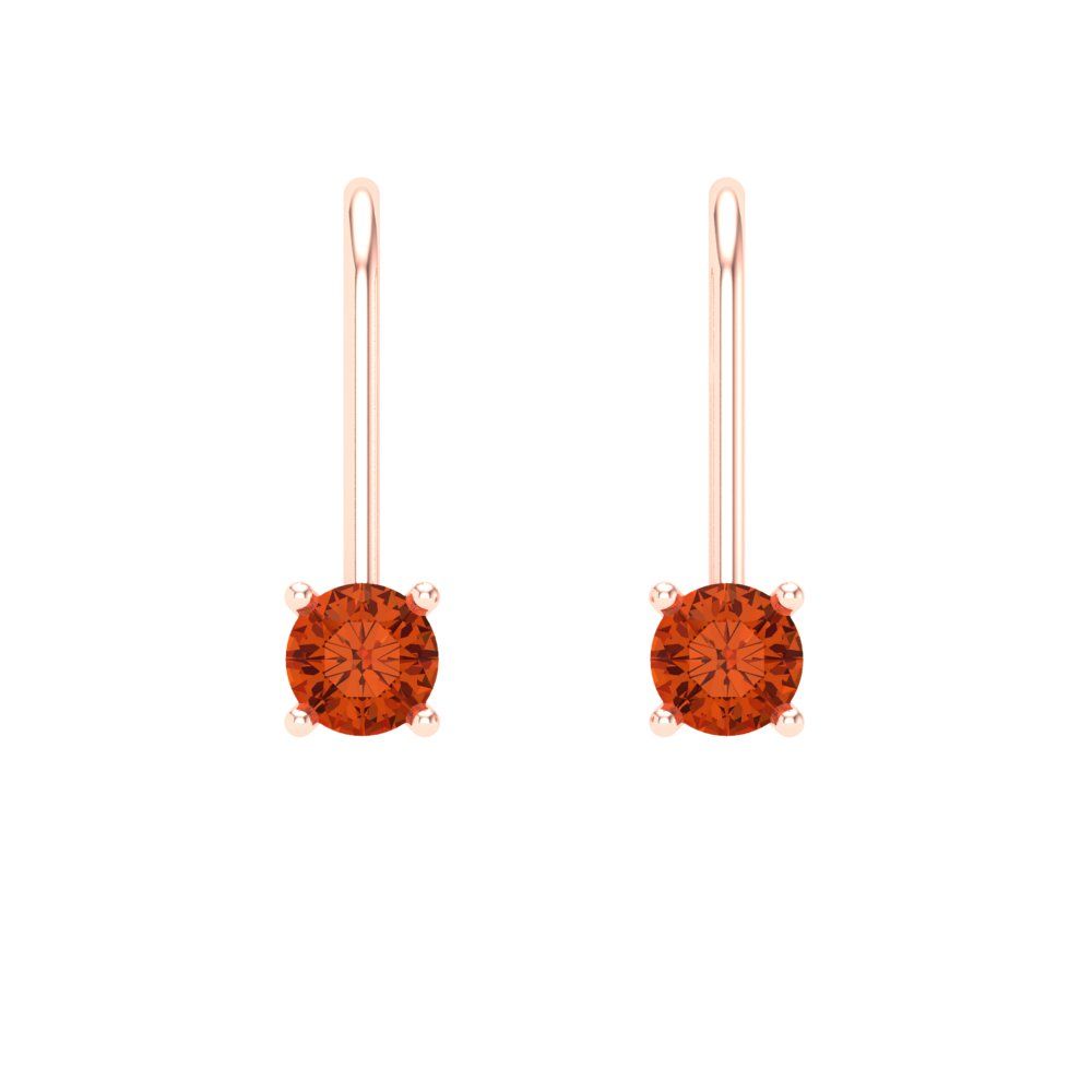 0.5 ctw Red Zirconia Drop Dangle Earrings | 4.0mm Round Cut White Gold Lever Back | April Birthstone
