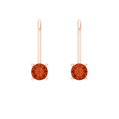 0.5 ctw Red Zirconia Drop Dangle Earrings | 4.0mm Round Cut White Gold Lever Back | April Birthstone