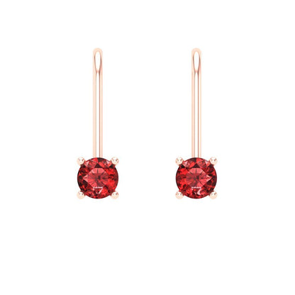 0.5 ctw Garnet Drop Dangle Earrings | 4.0mm Round Cut White Gold Lever Back | January Birthstone