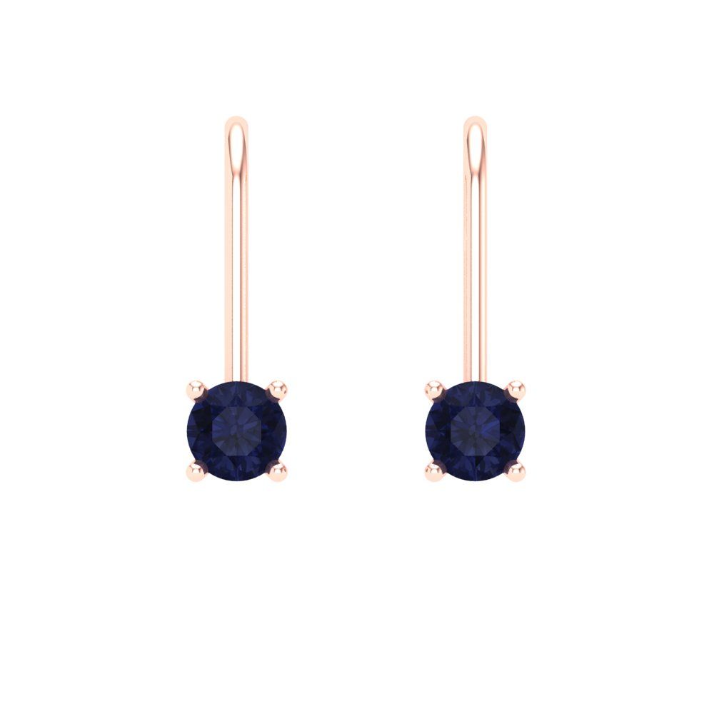 0.5 ctw Blue Sapphire Drop Dangle Earrings | 4.0mm Round Cut White Gold Lever Back | September Birthstone