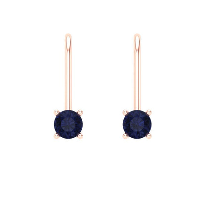 0.5 ctw Blue Sapphire Drop Dangle Earrings | 4.0mm Round Cut White Gold Lever Back | September Birthstone