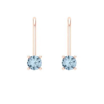 0.5 ctw Blue Zirconia Drop Dangle Earrings | 4.0mm Round Cut White Gold Lever Back | April Birthstone