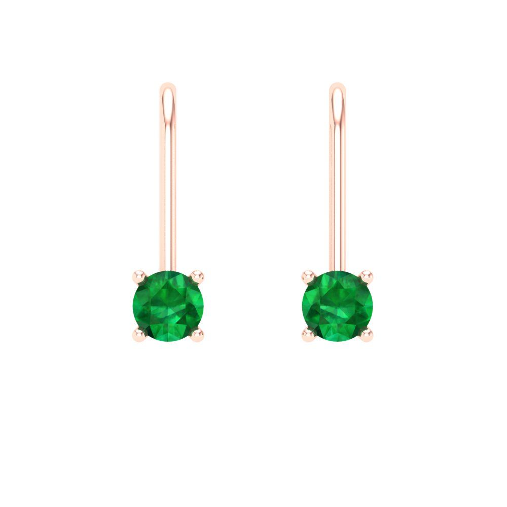 0.5 ctw Emerald Drop Dangle Earrings | 4.0mm Round Cut White Gold Lever Back | May Birthstone