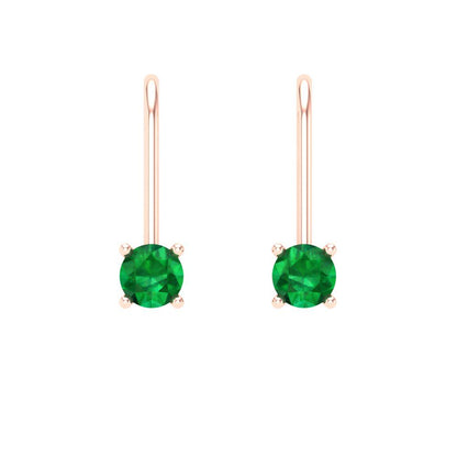 0.5 ctw Emerald Drop Dangle Earrings | 4.0mm Round Cut White Gold Lever Back | May Birthstone