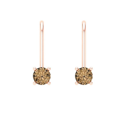 0.5 ctw Champagne Drop Dangle Earrings | 4.0mm Round Cut White Gold Lever Back | April Birthstone
