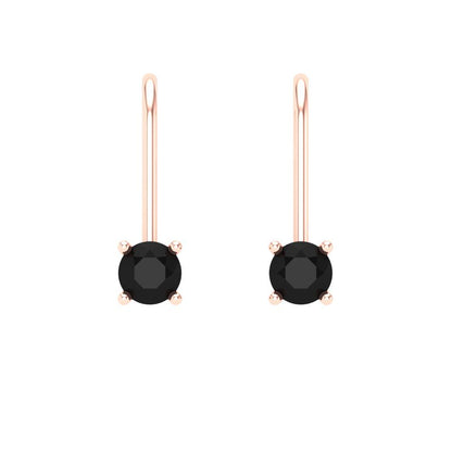 0.5 ctw Onyx Drop Dangle Earrings | 4.0mm Round Cut White Gold Lever Back | July Birthstone